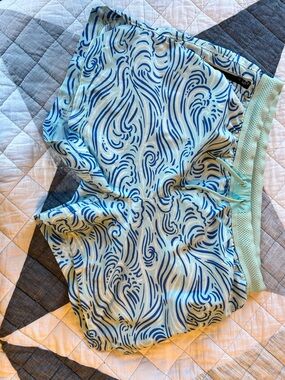 Men's Athletic Swim/Running Shorts - Light Blue Wave Print